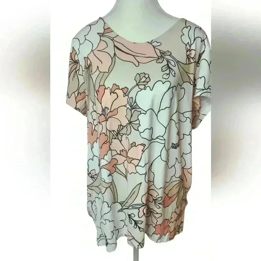 Liz Claiborne Womens Round Neck Short Sleeve Tunic Top Size Large